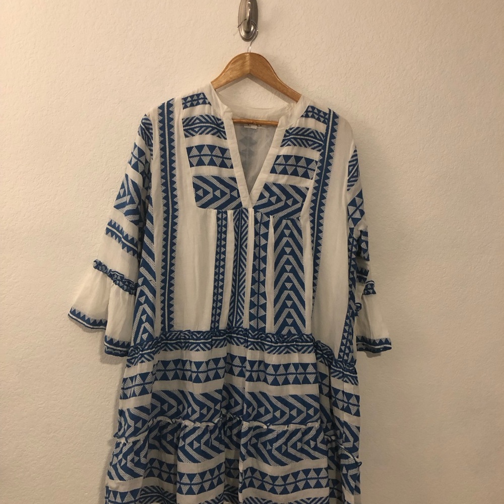 THML Blue and White Bell Sleeve Sundress